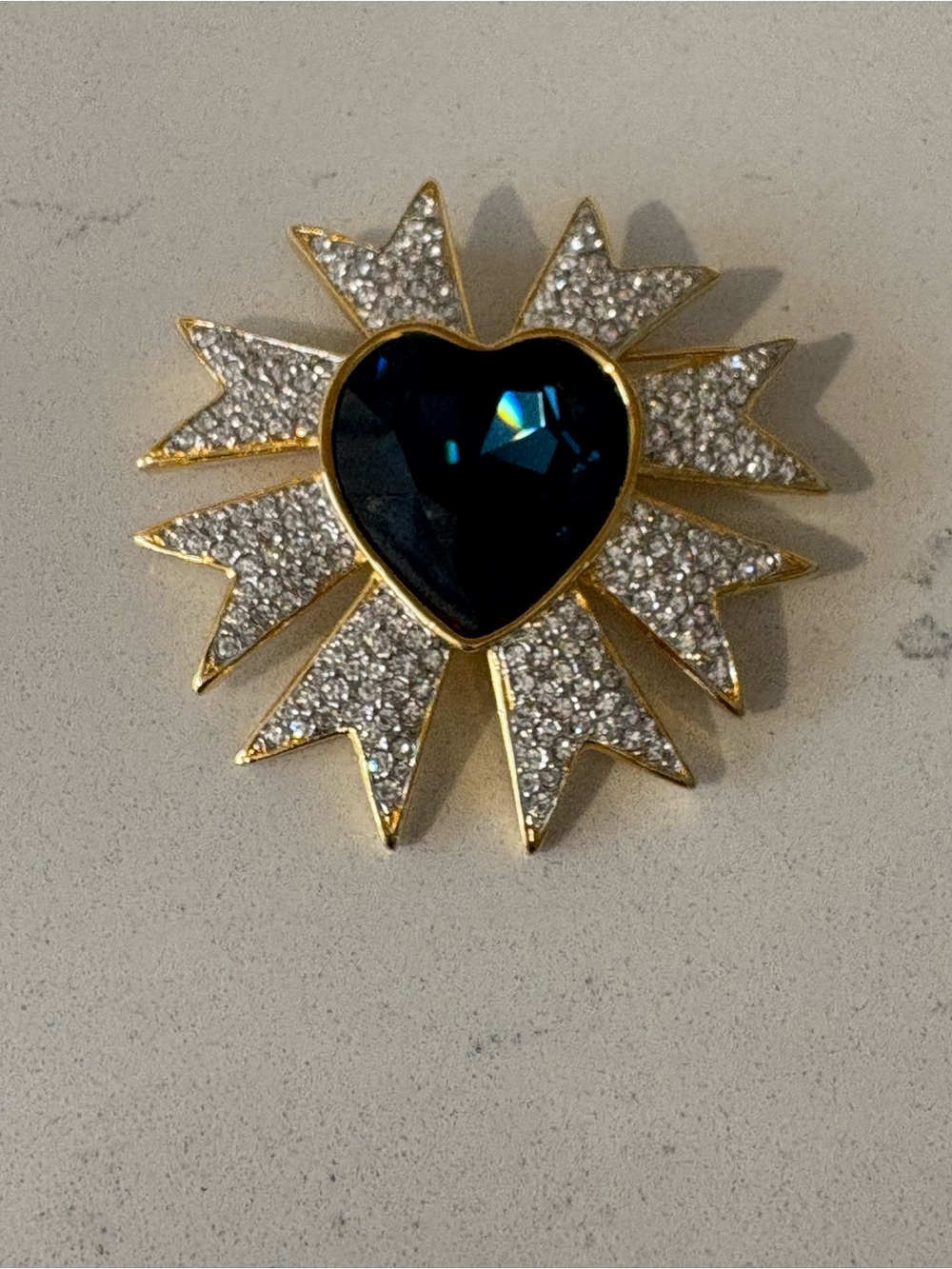 Joan Rivers Gold-Tone Blue Heart Burst Brooch